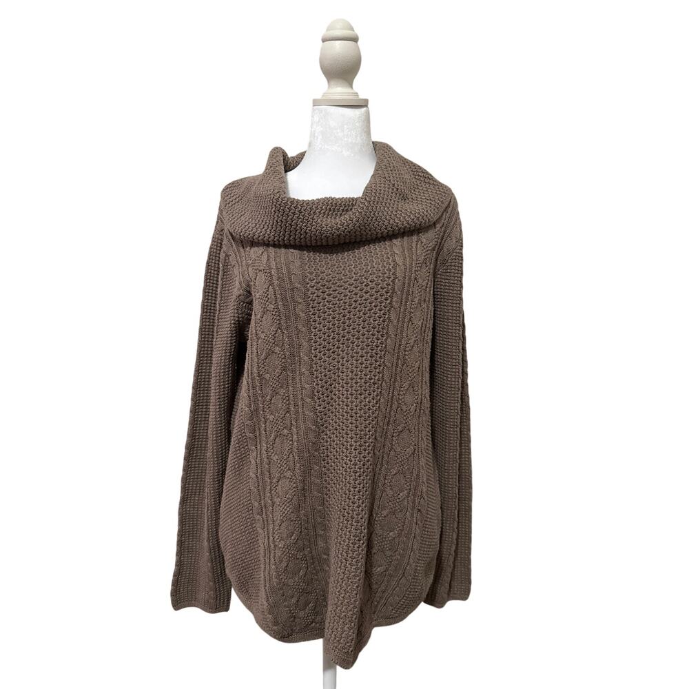 Brown cable knit cowl neck sweater women’s M